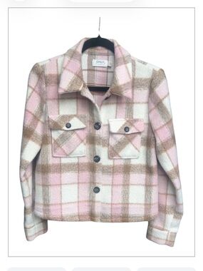 ONLY Lou Short Check Shacket Size M Plaid Button-Up Overshirt Jacket
